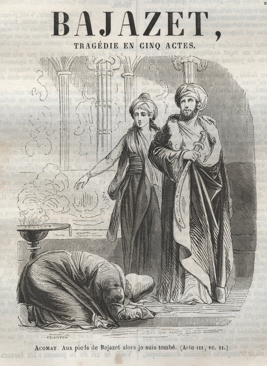 让-拉辛的五幕悲剧Bajazet engraving in "Oeuvres de Jean Racine" illustrated by Pauquet and notice by Emile de La Bedolliere - 1851年 作者 希波吕特·路易斯·鲍奎特