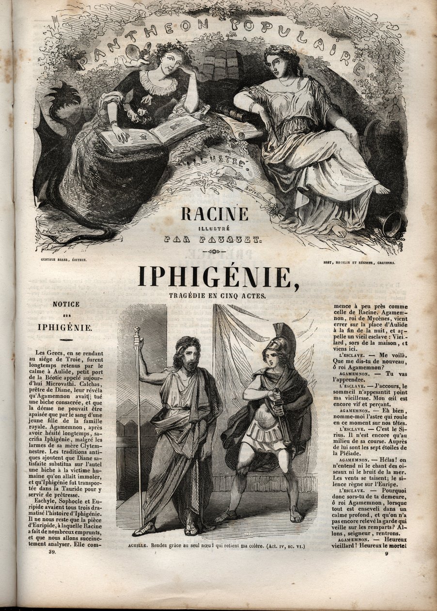 Iphigenie tragedie de Jean Racine - 《Oeuvres de Jean Racine》中的雕版，由Pauquet绘制，Emile de La Bedolliere作了说明 - 1851年 作者 希波吕特·路易斯·鲍奎特