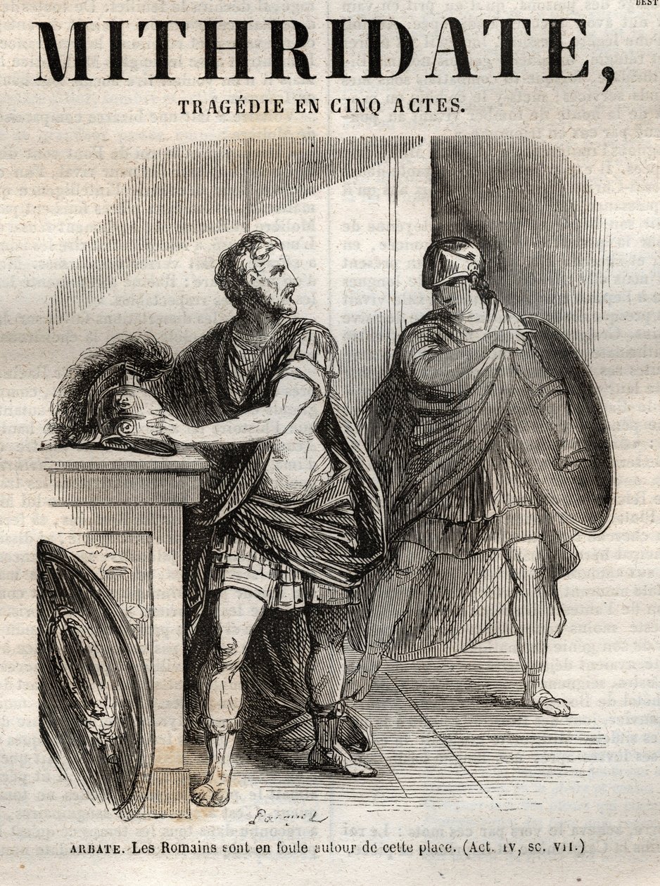 让-拉辛的Mithridate五幕悲剧--《让-拉辛作品集》中的雕版，由Pauquet绘制，Emile de La Bedolliere作了说明 - 1851年 作者 希波吕特·路易斯·鲍奎特