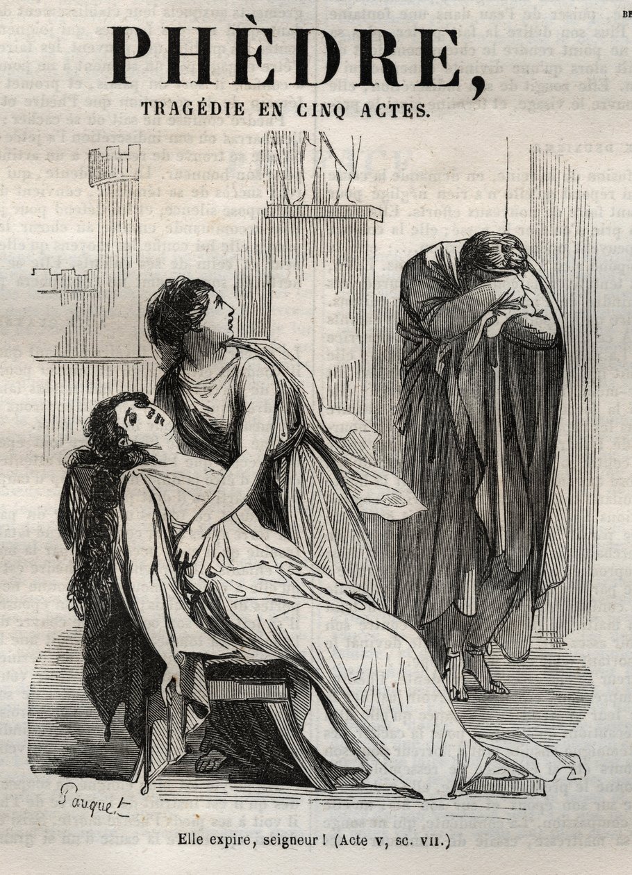 让-拉辛（1639-1699）的《Phedre》--《让-拉辛作品》中的雕版，由Pauquet绘制，Emile de La Bedolliere作了说明 - 1851年 作者 希波吕特·路易斯·鲍奎特