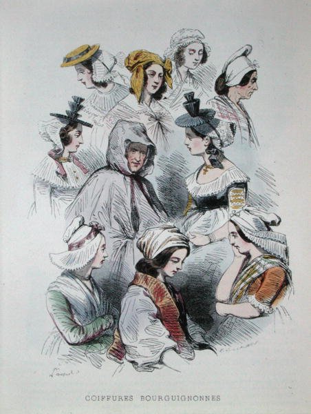 勃艮第农民的头饰，摘自《法国人的记忆》一书 作者 Hippolyte Louis 和 Polydore Pauquet