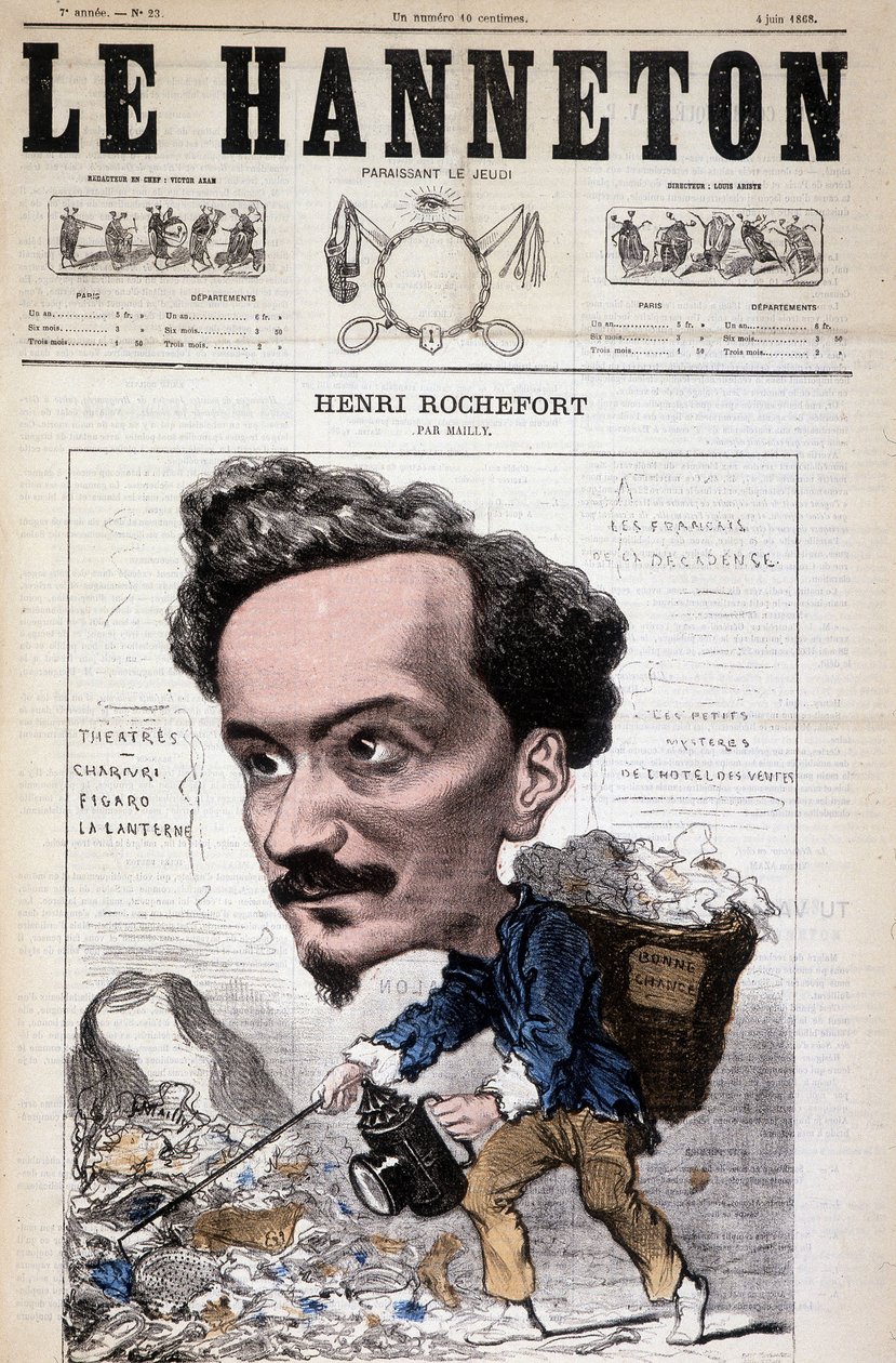 法国记者、作家和政治家亨利·罗什福尔（Henri Rochefort，1831-1913 年）的卡通作品。 6 月 4 日在 Le Hanneton 作者 希波利特·梅利