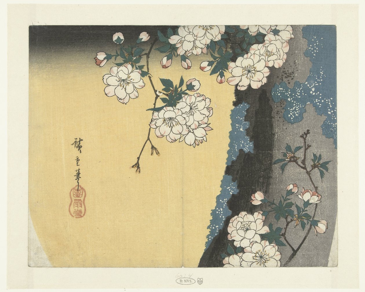 长满青苔的树干和樱花 作者 歌川广重 (I)