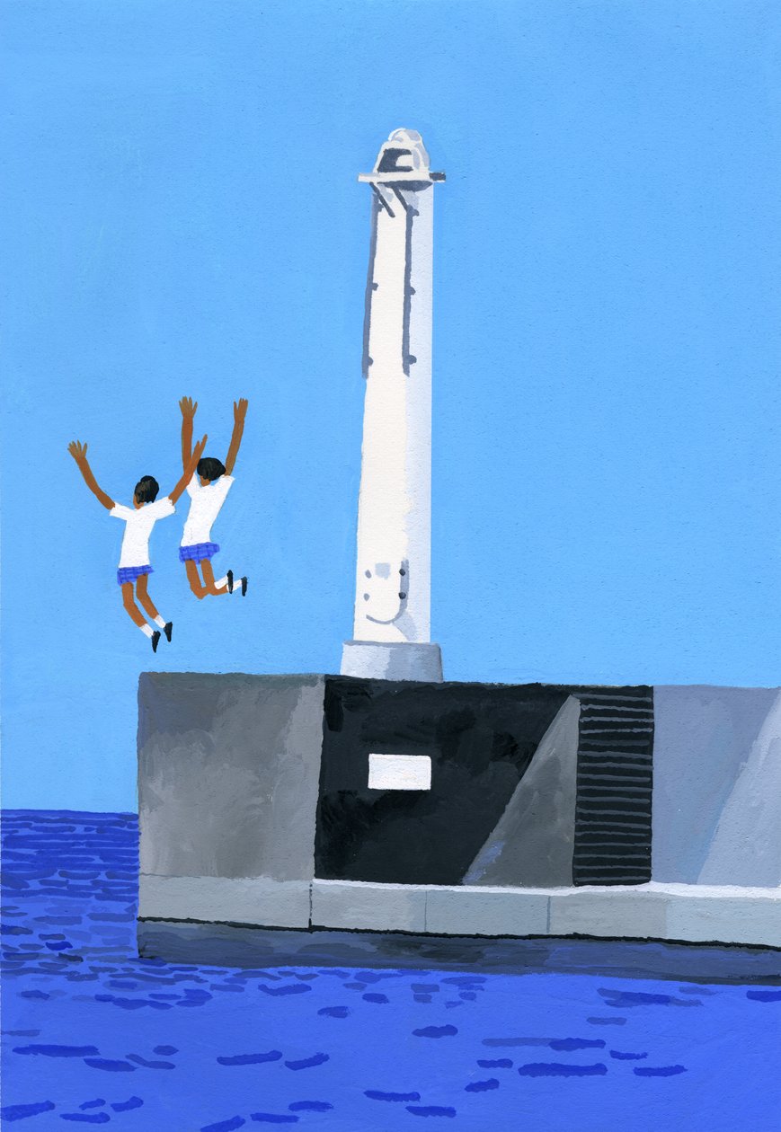 A girl jumping at the embankment 作者 井筒宏之
