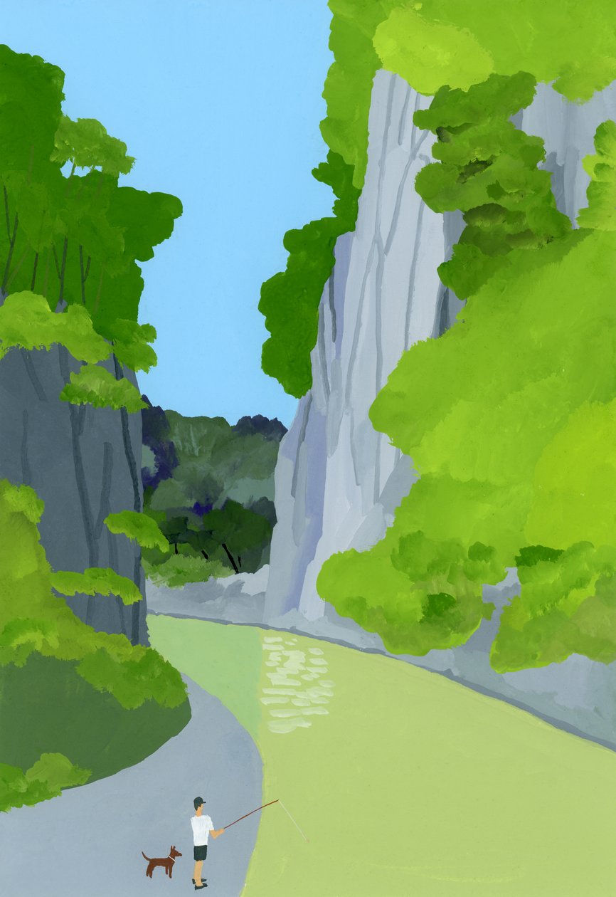 A man fishing in a valley 作者 井筒宏之