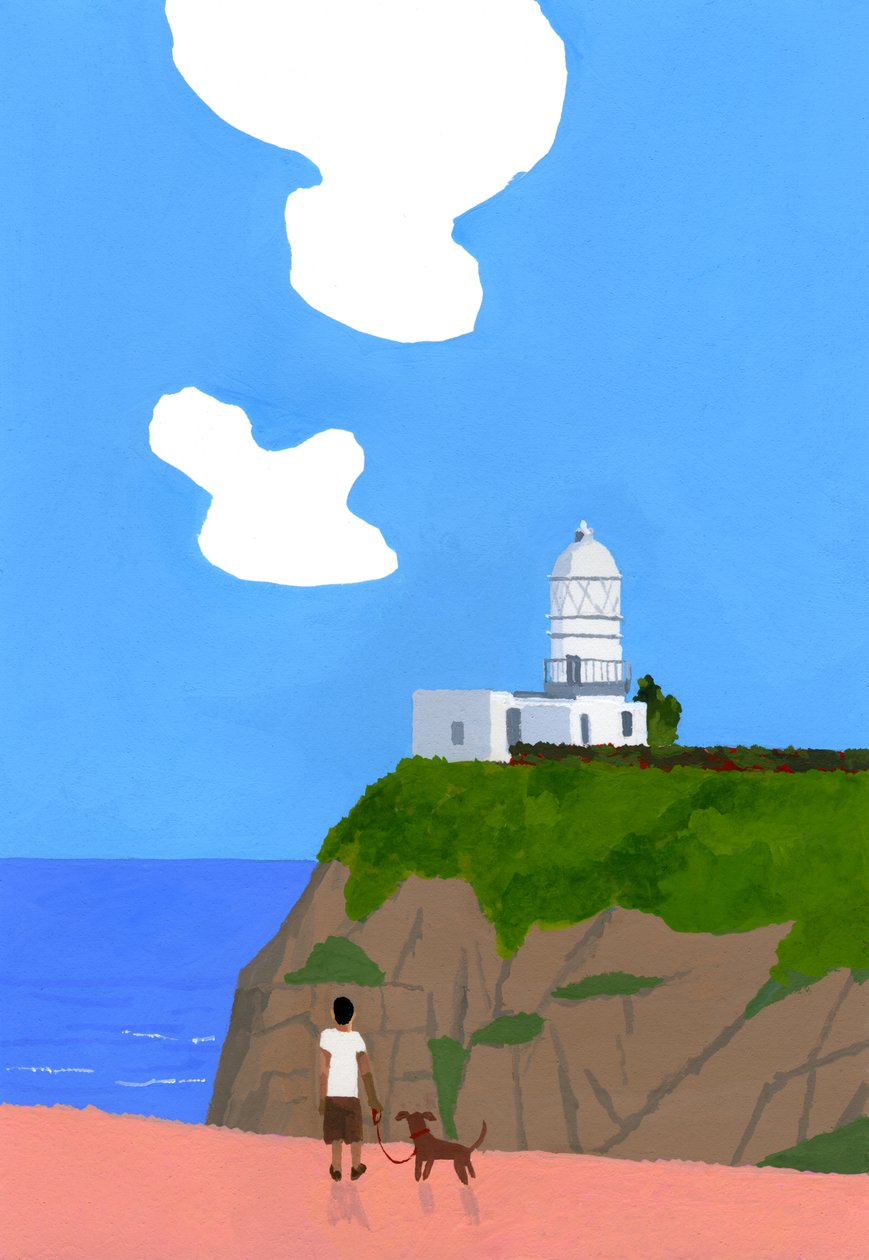 Lighthouse, dog and boys. 作者 井筒宏之