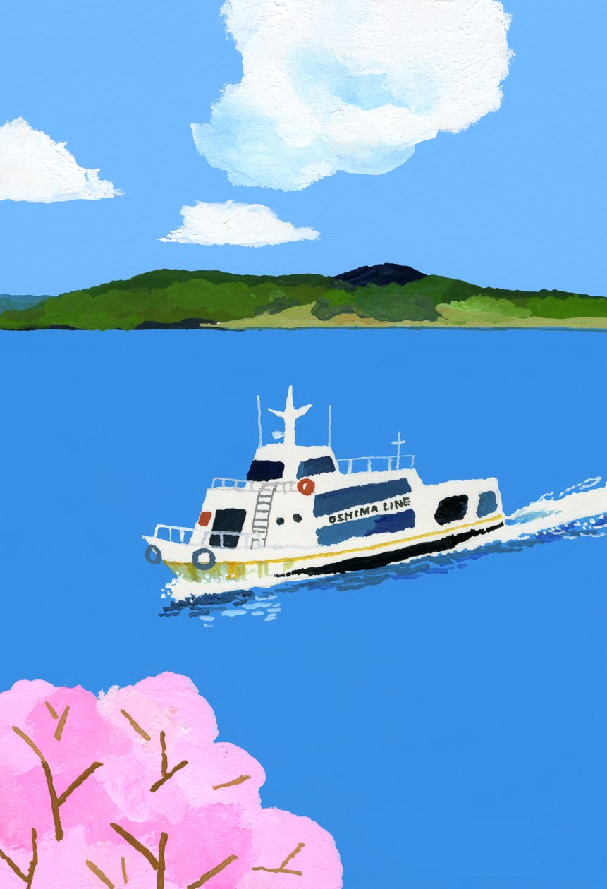 Tourist boat and cherry blossom 作者 井筒宏之