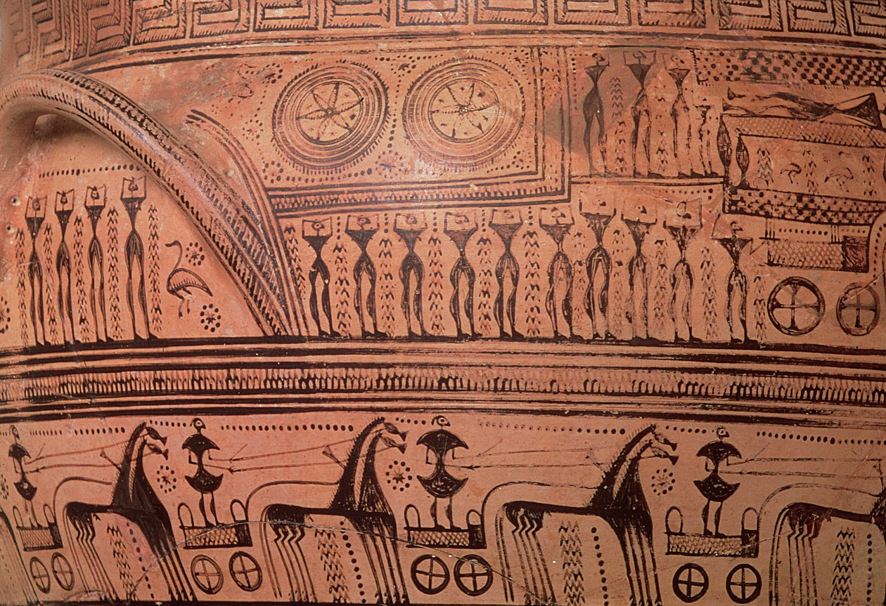 阁楼几何krater，从Dipylon，750-735 BC（陶瓷）（细节 作者 赫希菲尔德画家