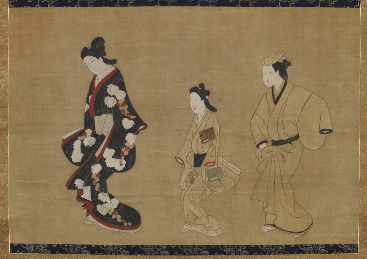妓女，Kamuro和Wakashu，c.1695（丝绸上的墨水和颜色） 作者 久川守信