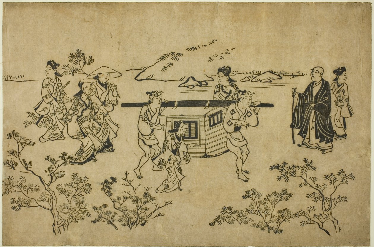 过路的花轿，选自 "上野赏花图 "系列 作者 菱川师信