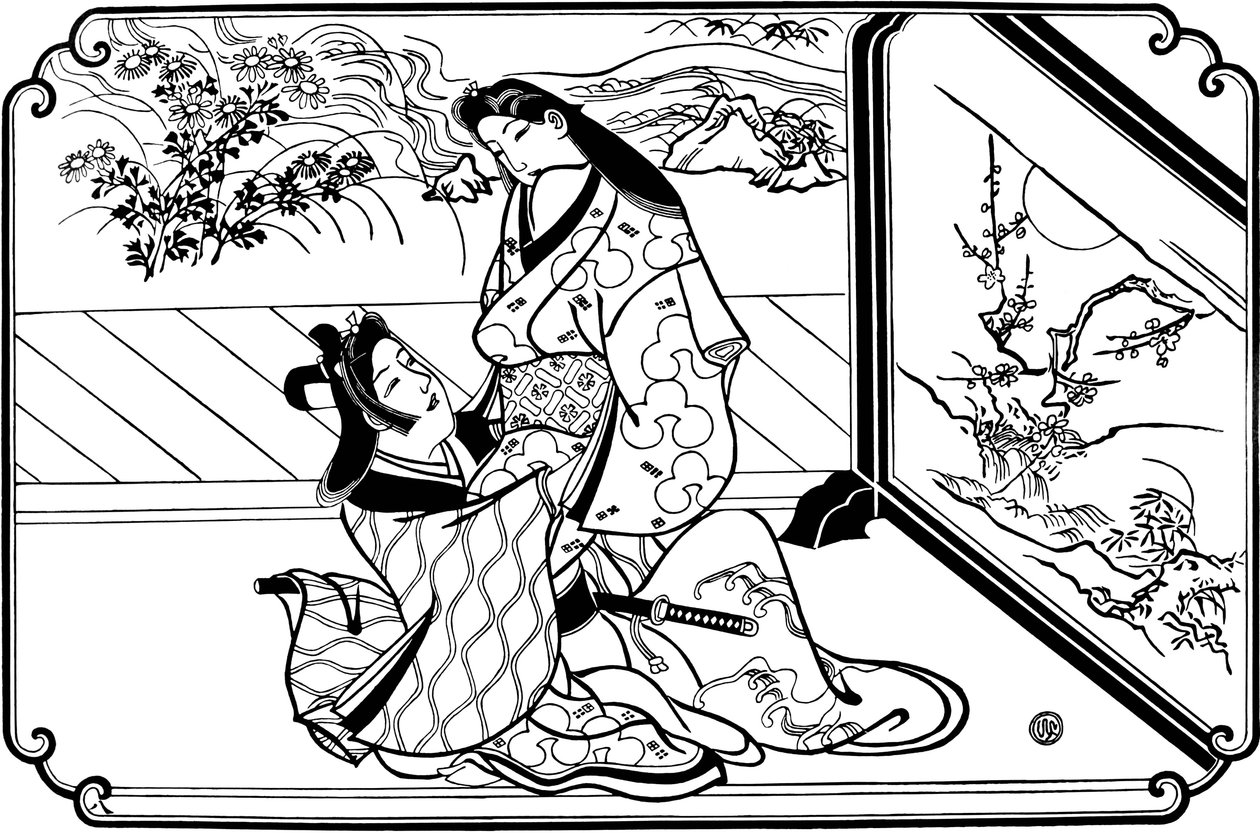 屏幕后面，1680年代。 作者 菱川师信