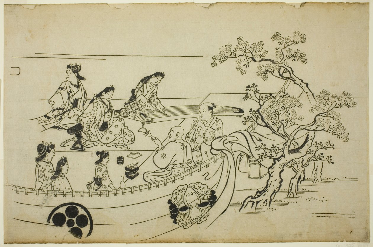 带帷幕的赏花会，选自 "上野赏花（上野 hanami no tei）"系列 作者 菱川师信
