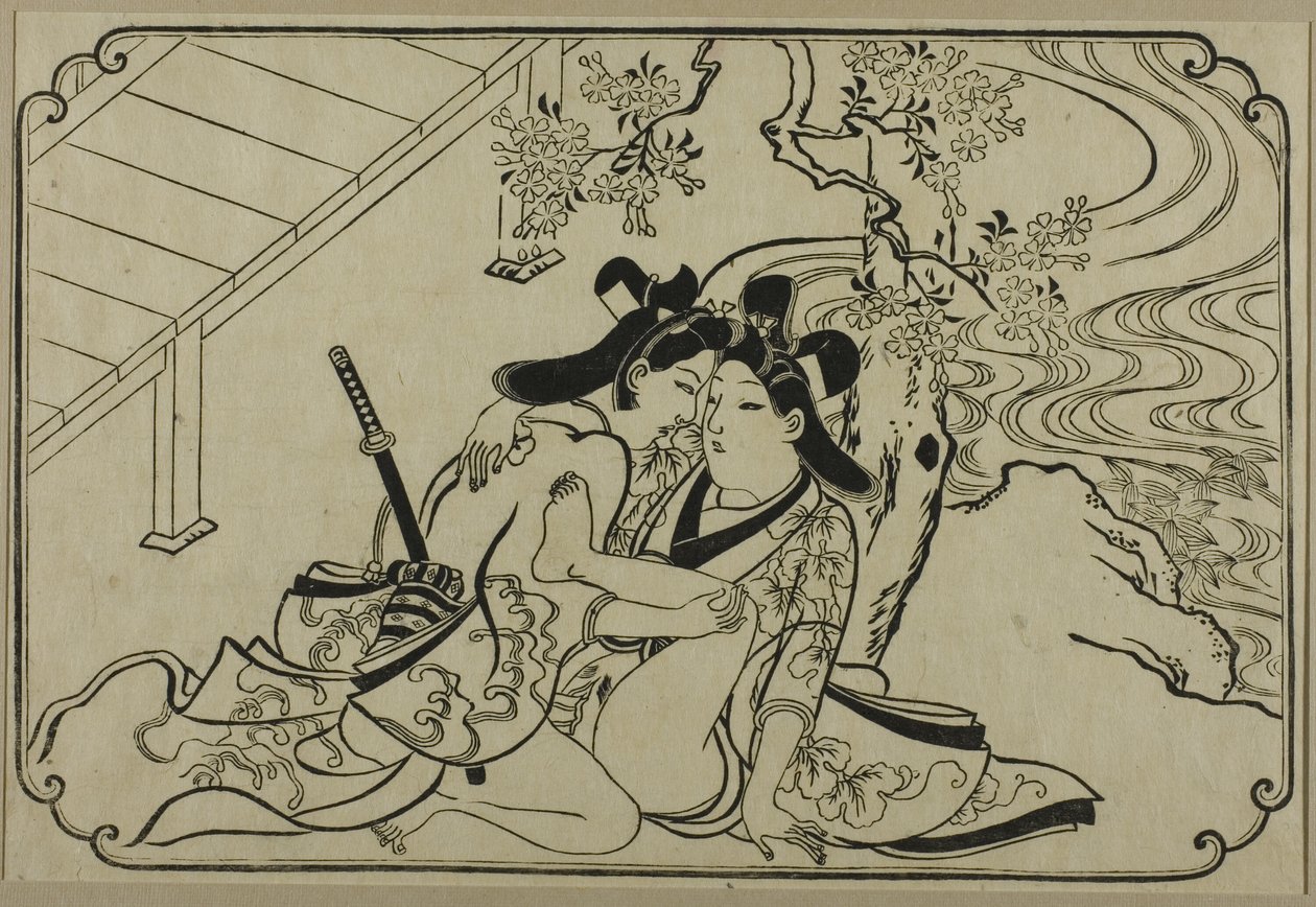 花园中的恋人，选自无题系列情色版画 作者 菱川师信