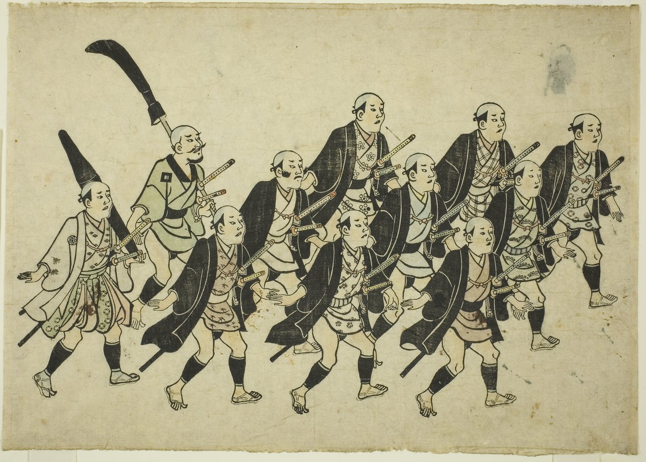 大名的游行，约 1681-84 年（手绘木版画；韫阳阁，须弥琉璃绘） 作者 菱川师信