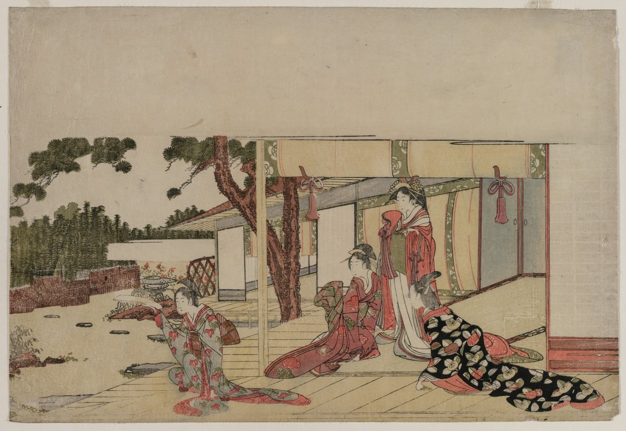 阳台上的女人，约1800年。 作者 菱川织里三世