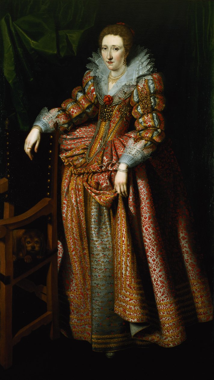 一位女士的肖像据说是来自佛兰德斯Coudenhouve家族，c.1610-20（对121431） 作者 西班牙裔佛兰芒学校