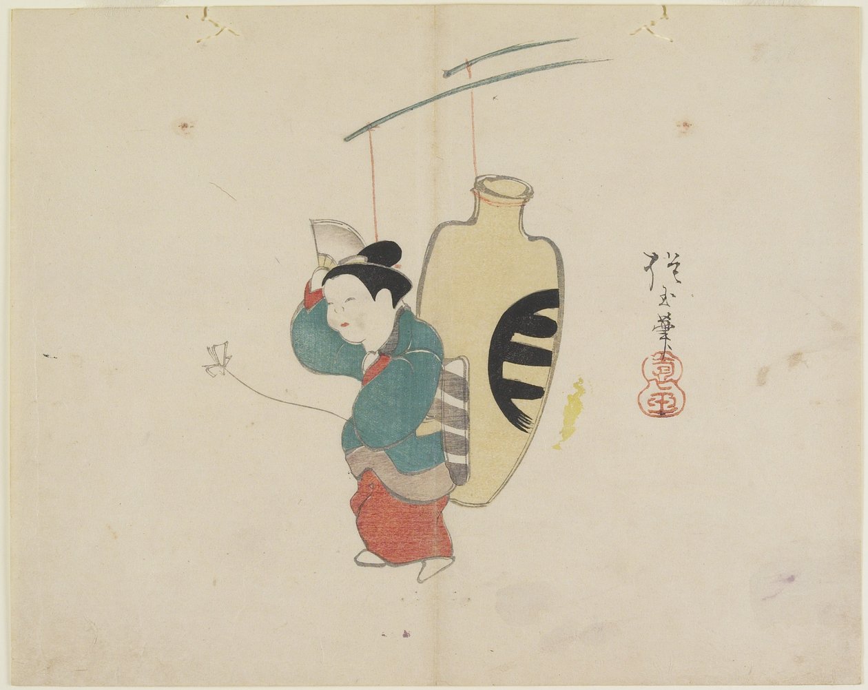 （移动女人形象和清酒瓶），c。 1830 作者 北国