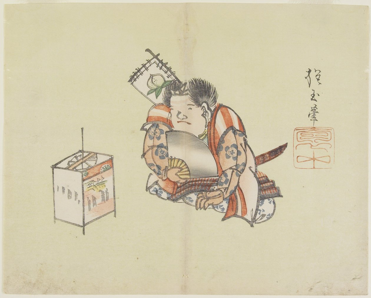 （Momotaro_使用风扇），c。 1830 作者 北国