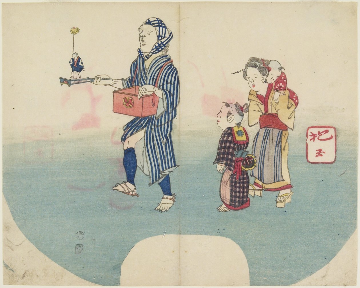 （表演者娱乐儿童），1831年 作者 北国