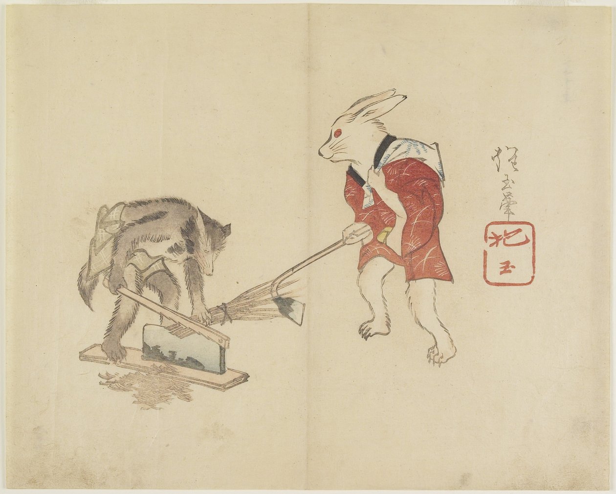 （兔子和浣熊切碎的稻草），c。 1830 作者 北国