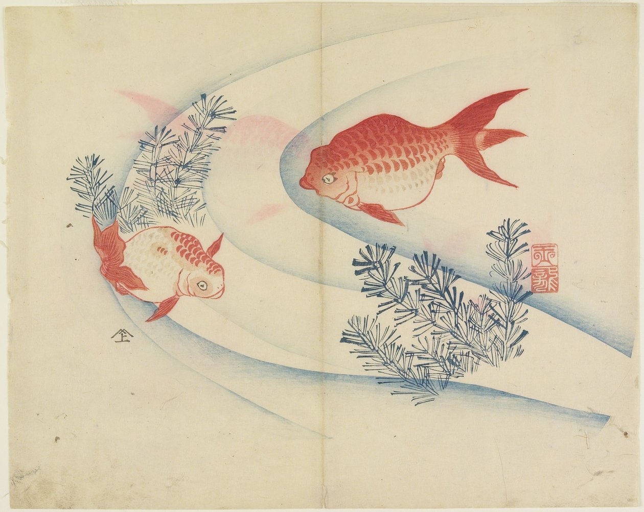 （水中的两条金鱼），c。 1830 作者 北国