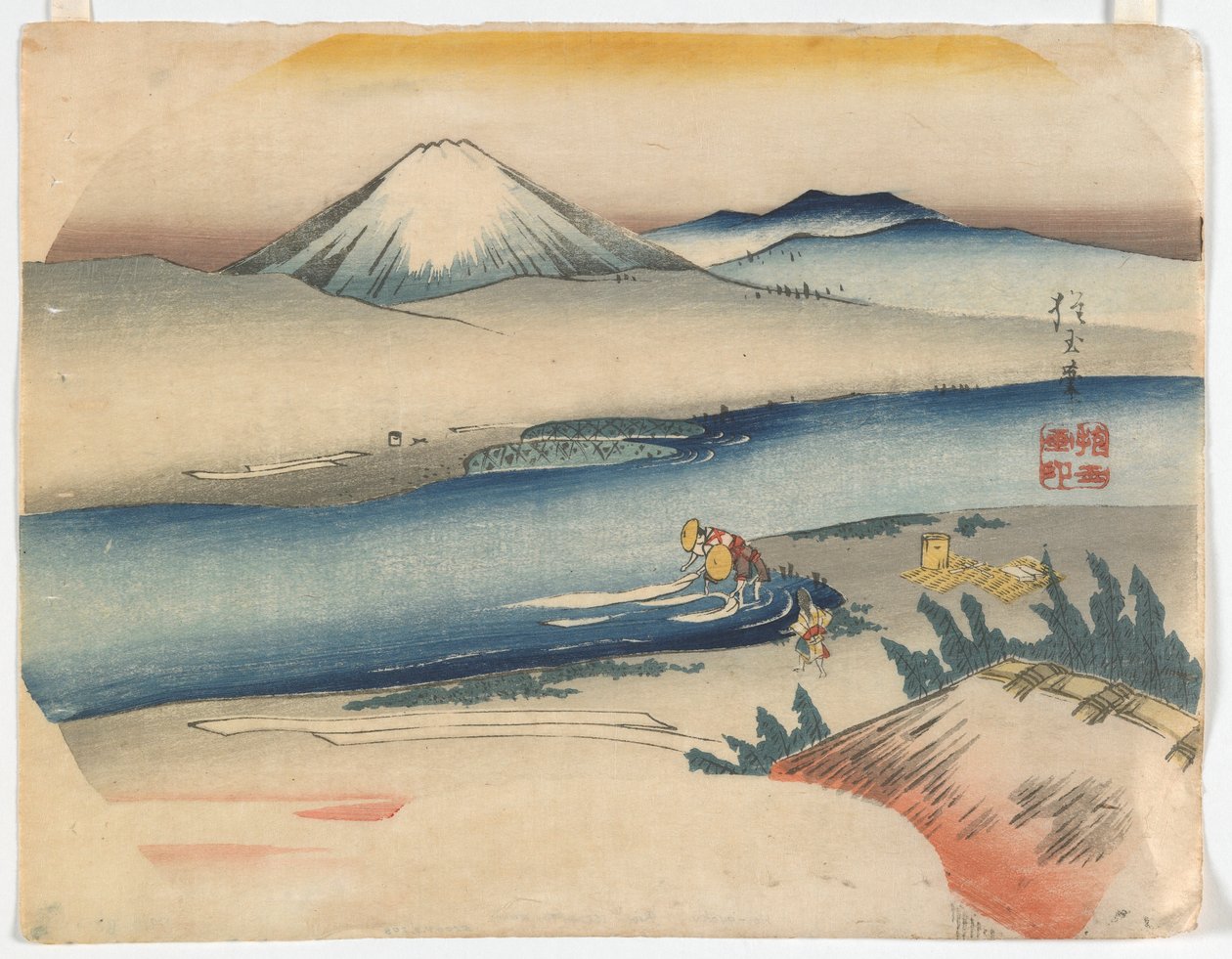 江户时代富士山，1840年（彩色木版画） 作者 北国