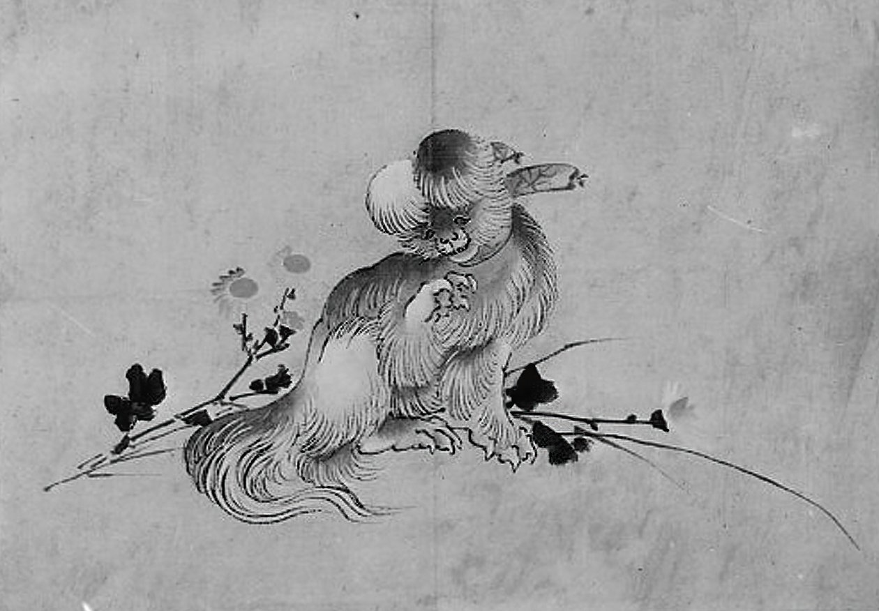 北京犬，19世纪。 作者 北斋学校。