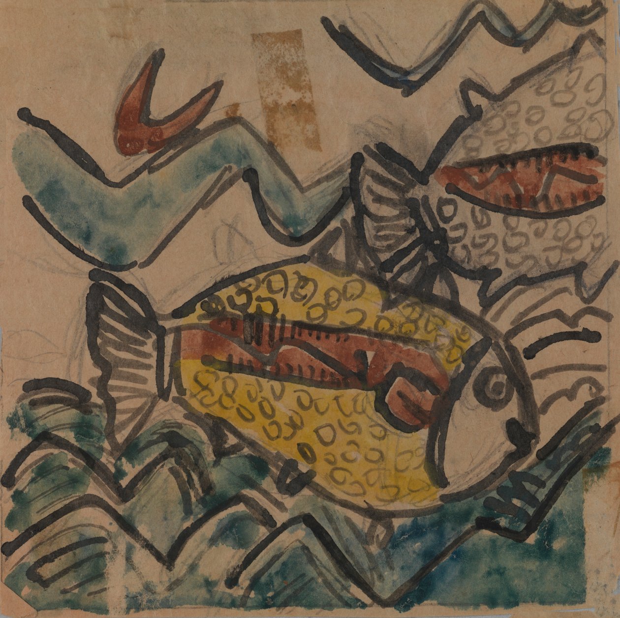 鱼设计的瓷盘，约1930-1939年。 作者 霍尔查章鱼