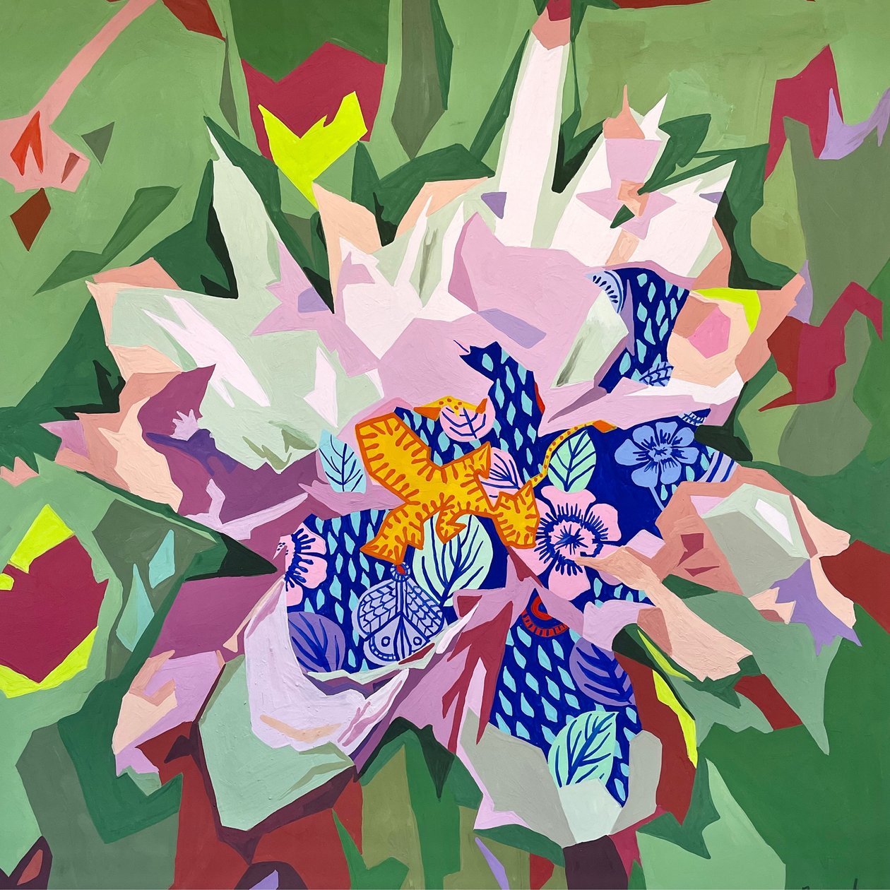 花卉抽象 #2，2023 年（纸上水粉画） 作者 霍莉·博鲁克