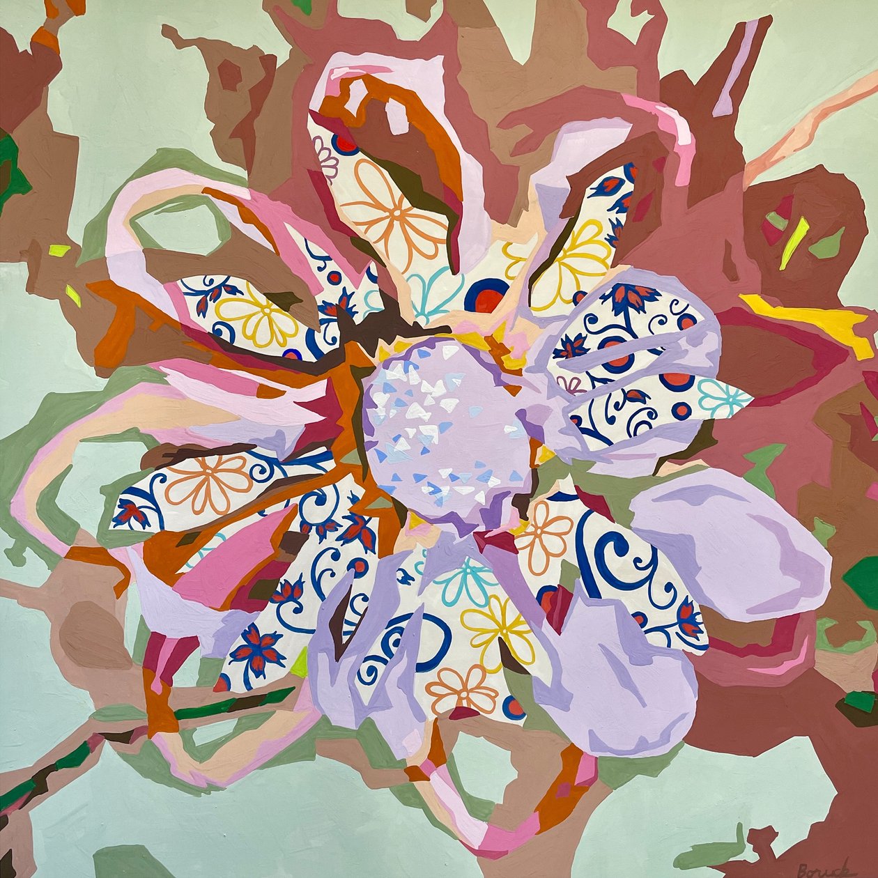 花卉抽象 #3，2023 年（水粉纸） 作者 霍莉·博鲁克