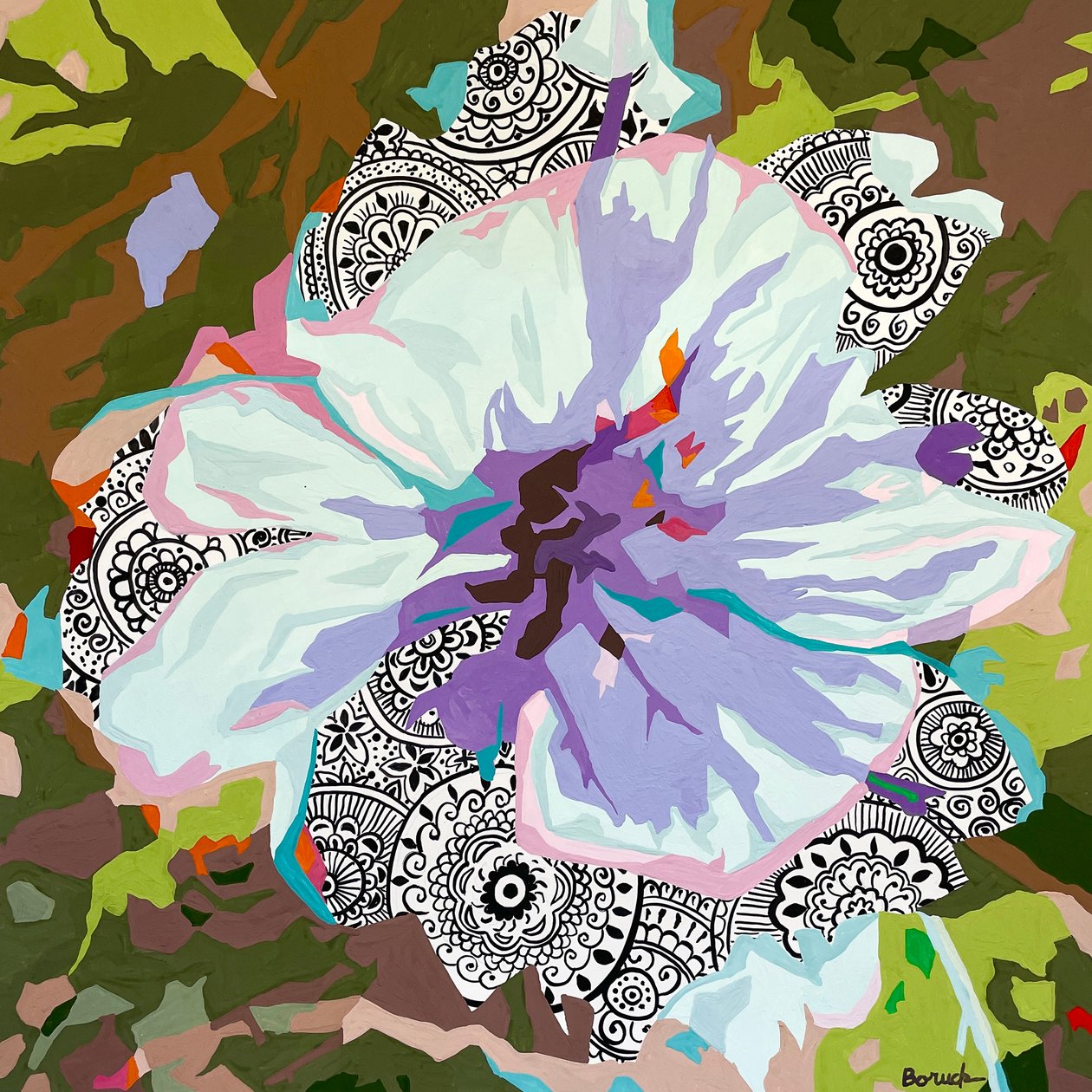 花卉抽象 #4，2023 年（水粉纸） 作者 霍莉·博鲁克