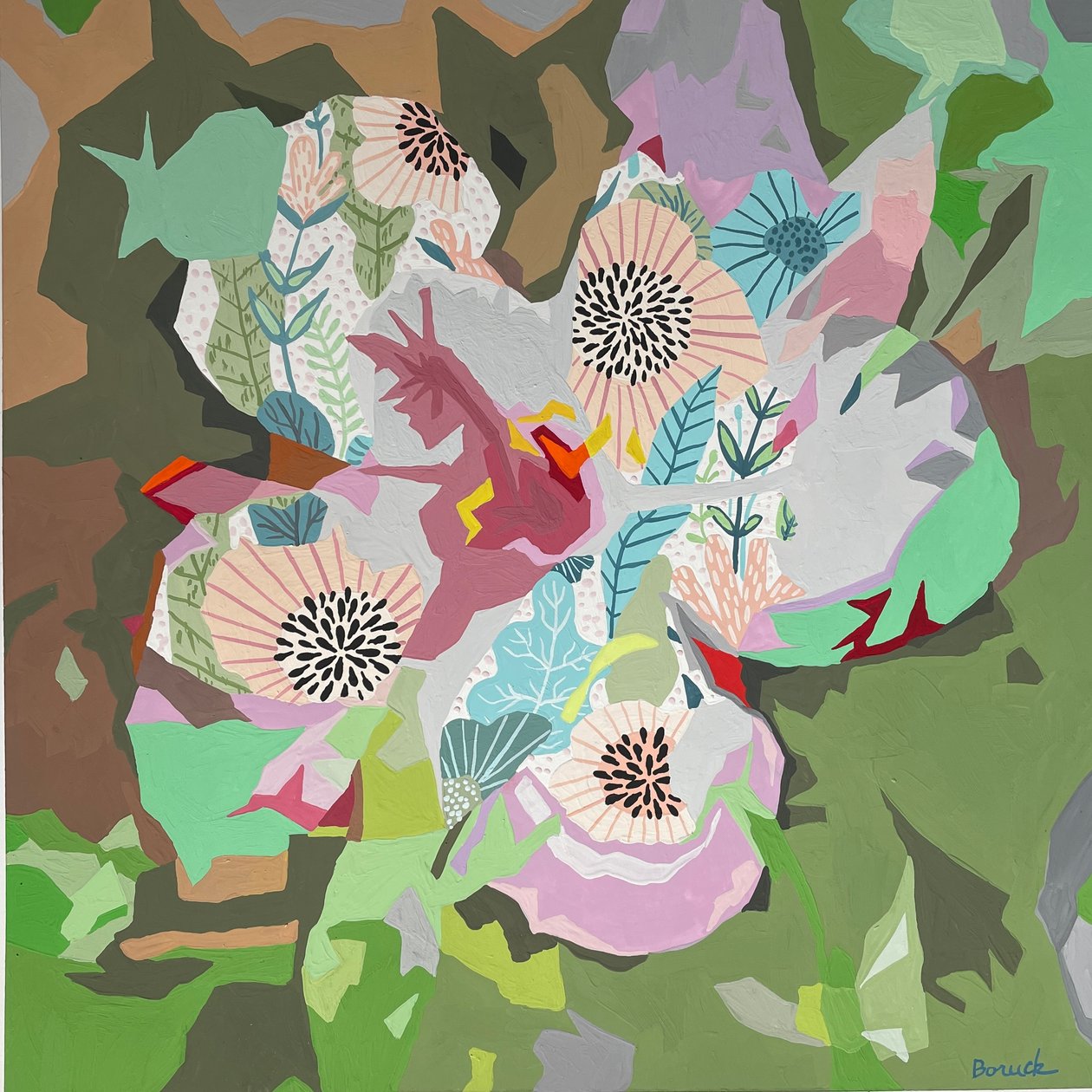 花卉抽象 #5，2023 年（纸上水粉画） 作者 霍莉·博鲁克