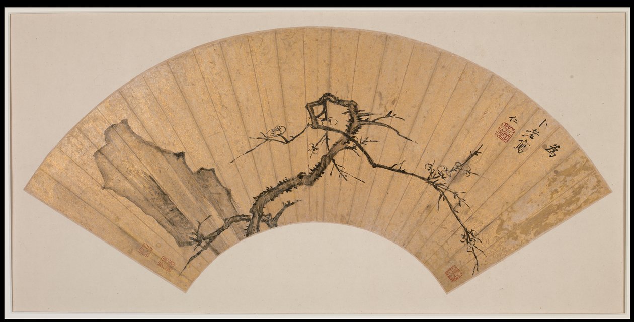 梅花和岩石（水墨画，洗金纸）。 作者 宏仁宏仁