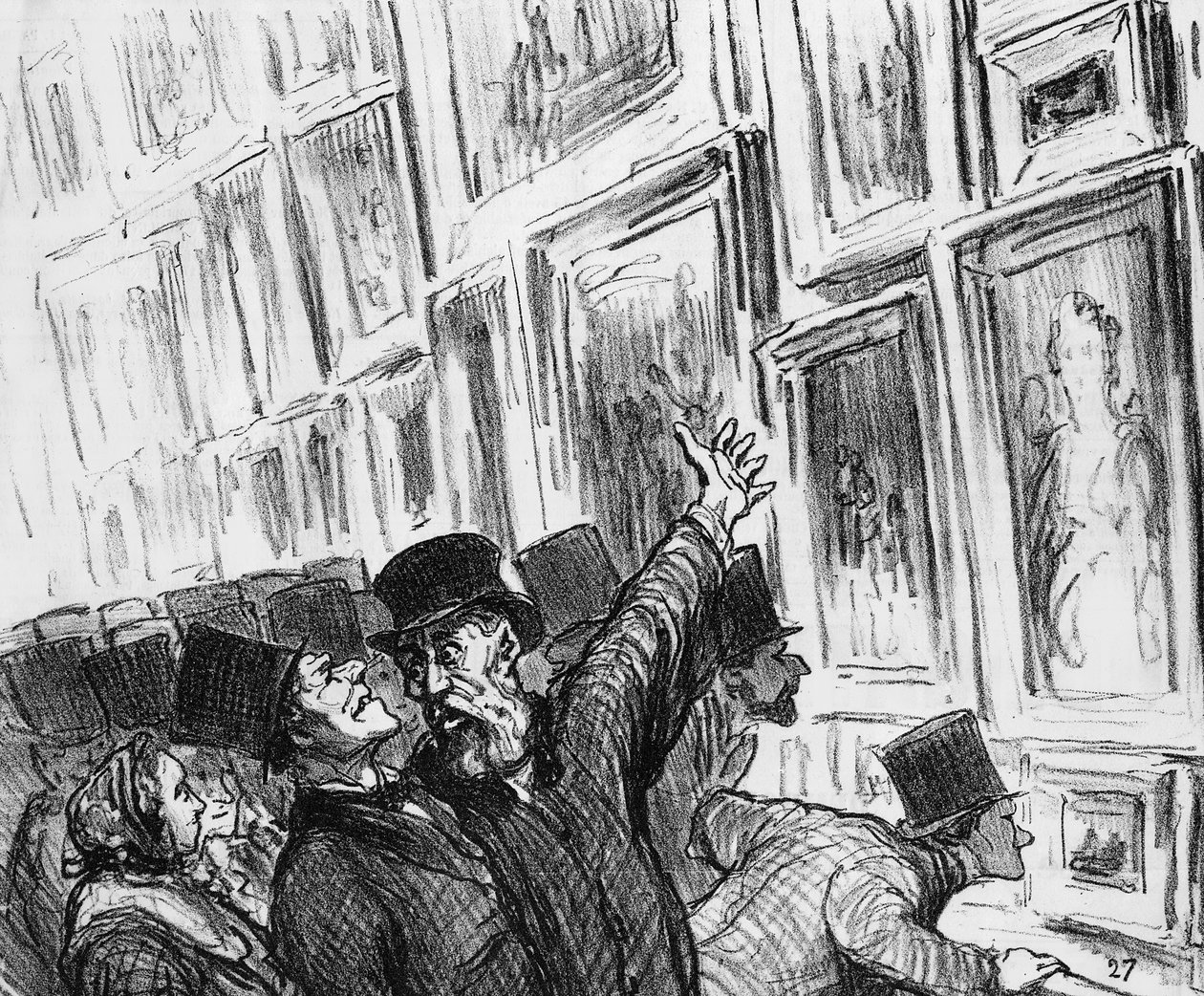 1859年4月20日，“Le Charivari”杂志的卡通艺术家在1859年的巴黎沙龙上欣赏他的作品。 作者 奥诺雷·杜米埃