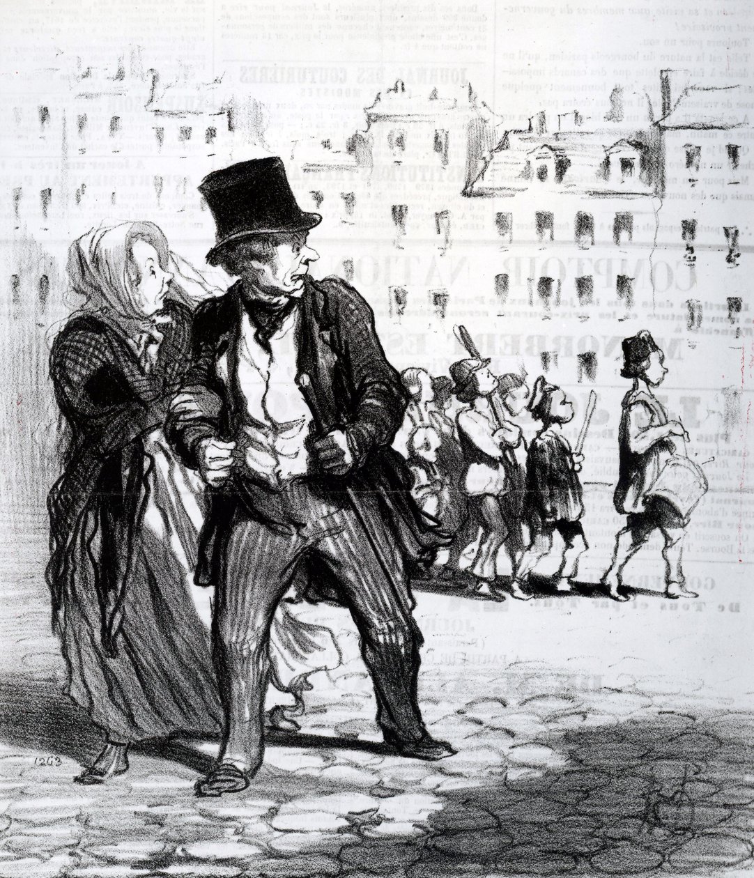 危言耸听和警报，插图来自&39;Le Charivari&39;，1848年（石版画） 作者 奥诺雷·杜米埃