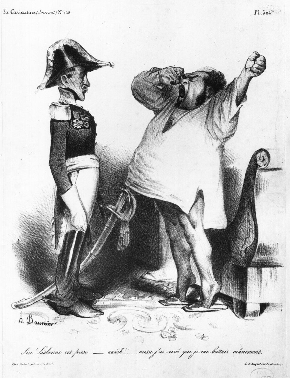 维拉弗洛伯爵告诉佩德罗一世（1798-1834）巴西皇帝和葡萄牙国王，他从&39;La Caricature&39;，N 145,1833夺回了里斯本 作者 奥诺雷·杜米埃