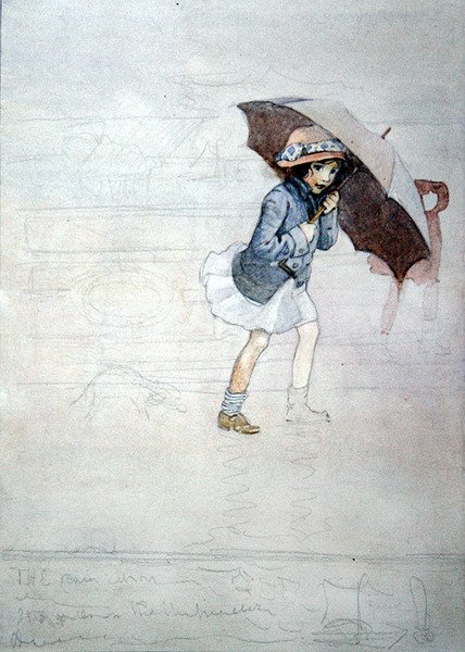雨（纸本水彩、身体颜色和铅笔） 作者 荣誉夏洛特阿普尔顿