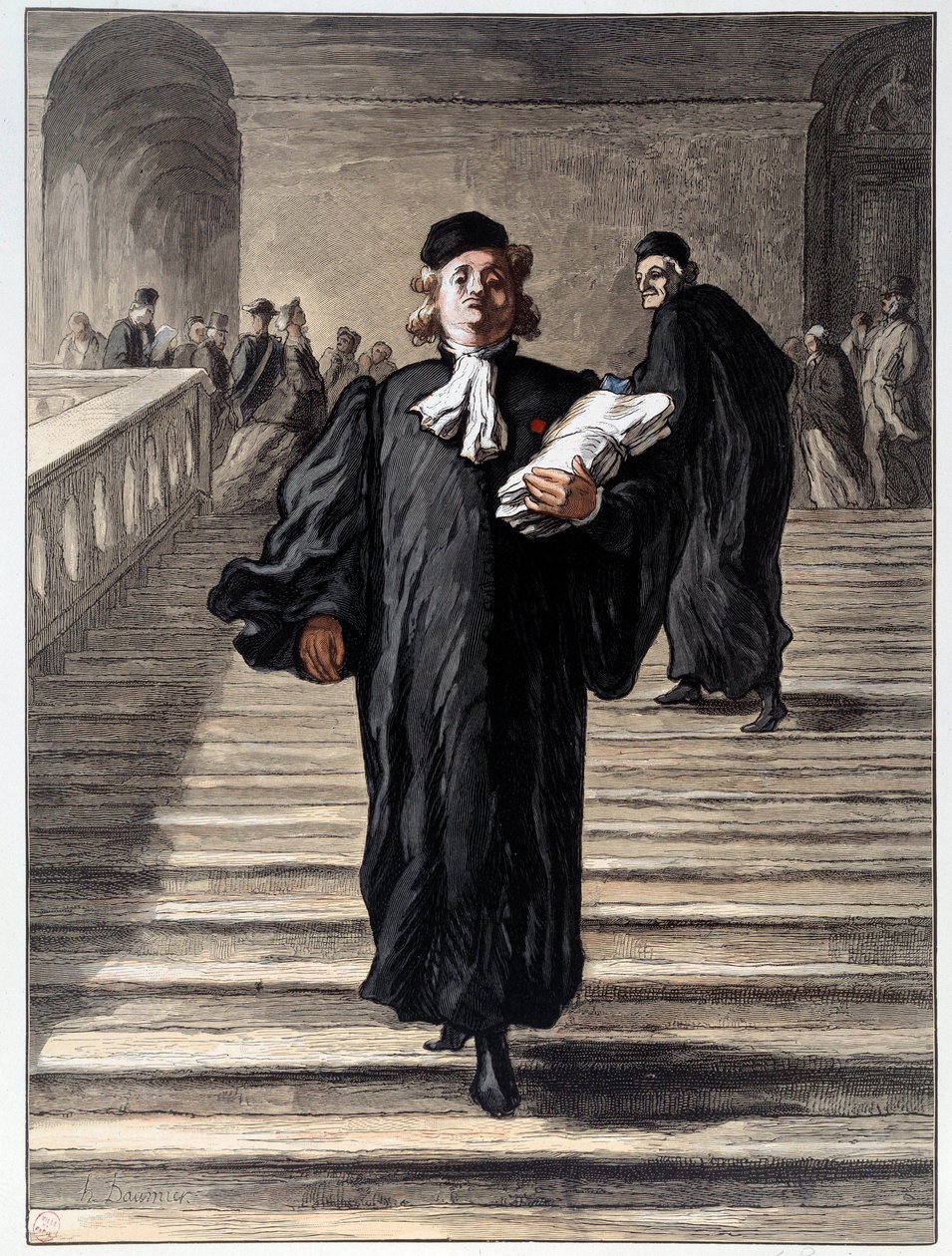 一个穿着礼服的律师在法庭上。霍诺尔-杜米埃（1808-1879）的石版画 19世纪 巴黎，卡纳瓦莱博物馆 作者 奥诺雷·杜米埃