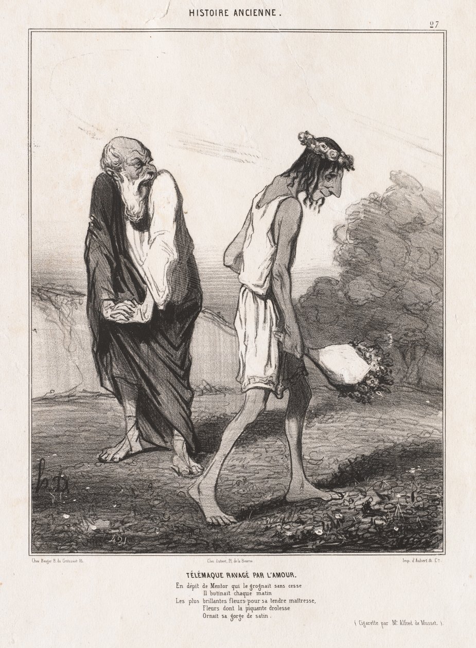 古代历史：Pl。 27，《被爱Love着的Telemachus》，1842年。 作者 奥诺雷·杜米埃