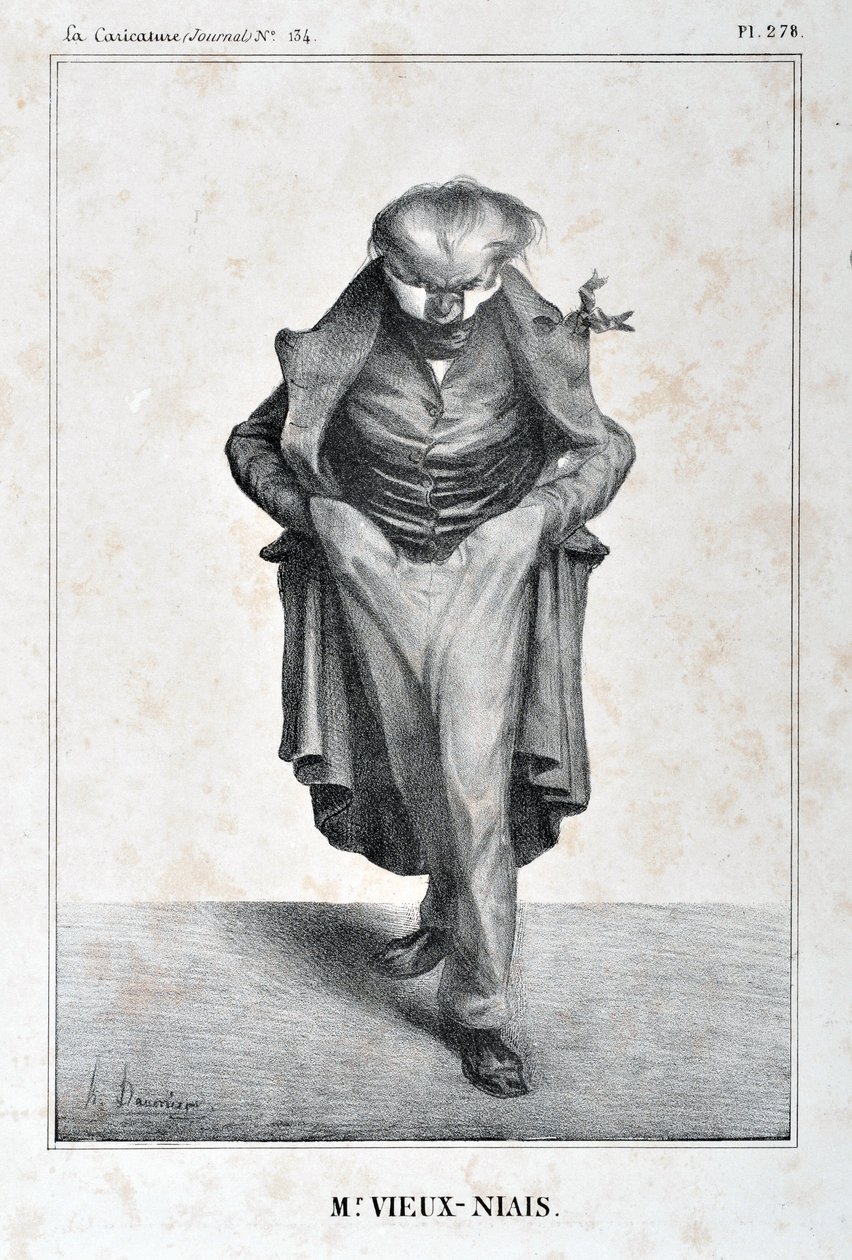 霍诺尔-杜米埃（1808-1879）的作品。Charivari的日期是1833年：Serie Celebrites de la Caricature "M. Vieux-Niais" MUSEE DES BEAUX ARTS - PALAIS LONGCHAMP, MARSEILLE 作者 奥诺雷·杜米埃