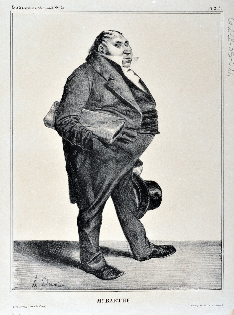 Artwork by Honore Daumier (1808-1879). Charivari dates from 1833: Serie Celebrites de la Caricature “” M. Barthe”” MUSEE DES BEAUX ARTS - PALAIS LONGCHAMP, MARSEILLE 作者 奥诺雷·杜米埃
