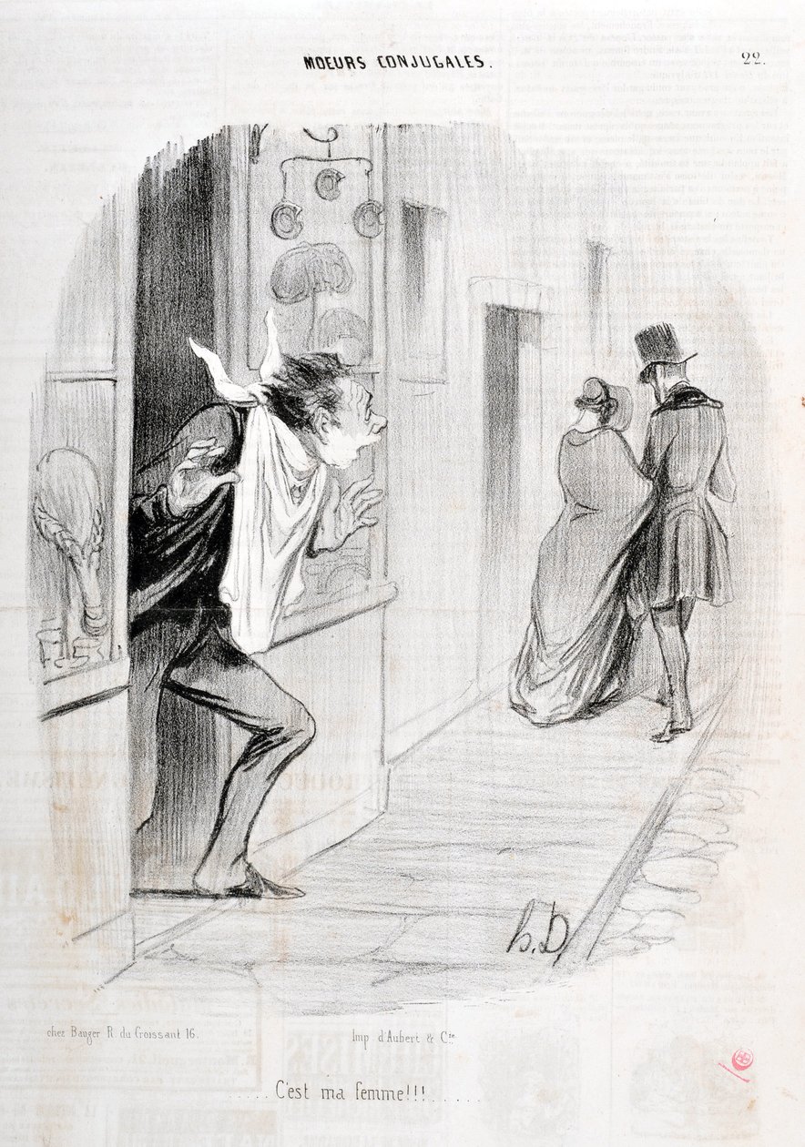 霍诺尔-杜米埃（1808-1879）的艺术作品。Charivari》可追溯到1840年，Serie MORIES CONJUAL "这是我的妻子！！"。"马赛隆尚宫美术博物馆，马赛 作者 奥诺雷·杜米埃