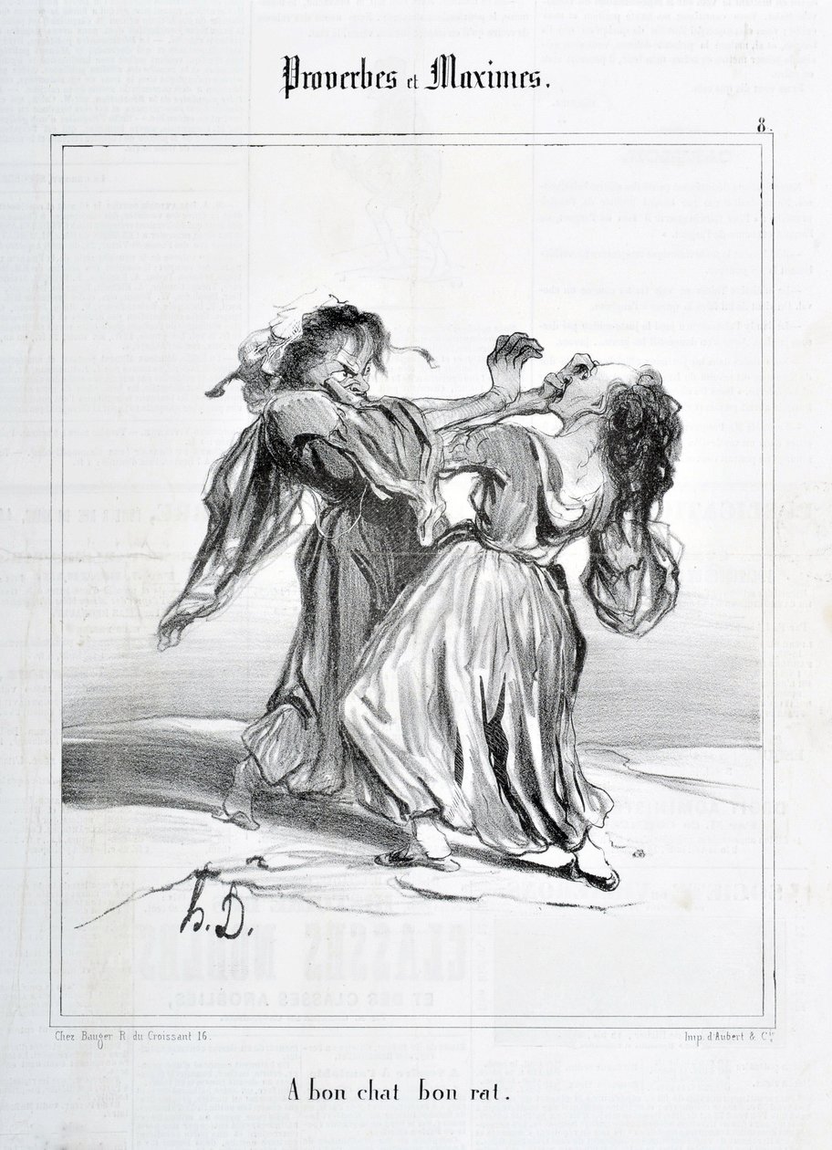 霍诺尔-杜米埃（1808-1879）的作品。Charivari》可追溯到1840年。PROVERBES ET MAXIMES "A bon cat bon rat "系列：MusEE DES BEAUX ARTS - PALAIS LONGCHAMP, MARSEILLE 作者 奥诺雷·杜米埃