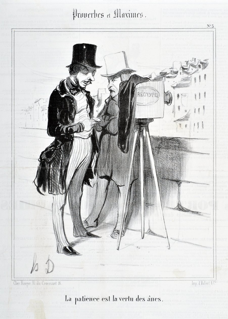 奥诺雷·杜米埃 (1808-1879) 的作品。 Charivari 的历史可追溯至 1840 年：意甲箴言 ET MAXIMES “耐心是驴的美德” “MUSEE DES BEAUX ARTS - PALAIS LONGCHAMP，马赛 作者 奥诺雷·杜米埃