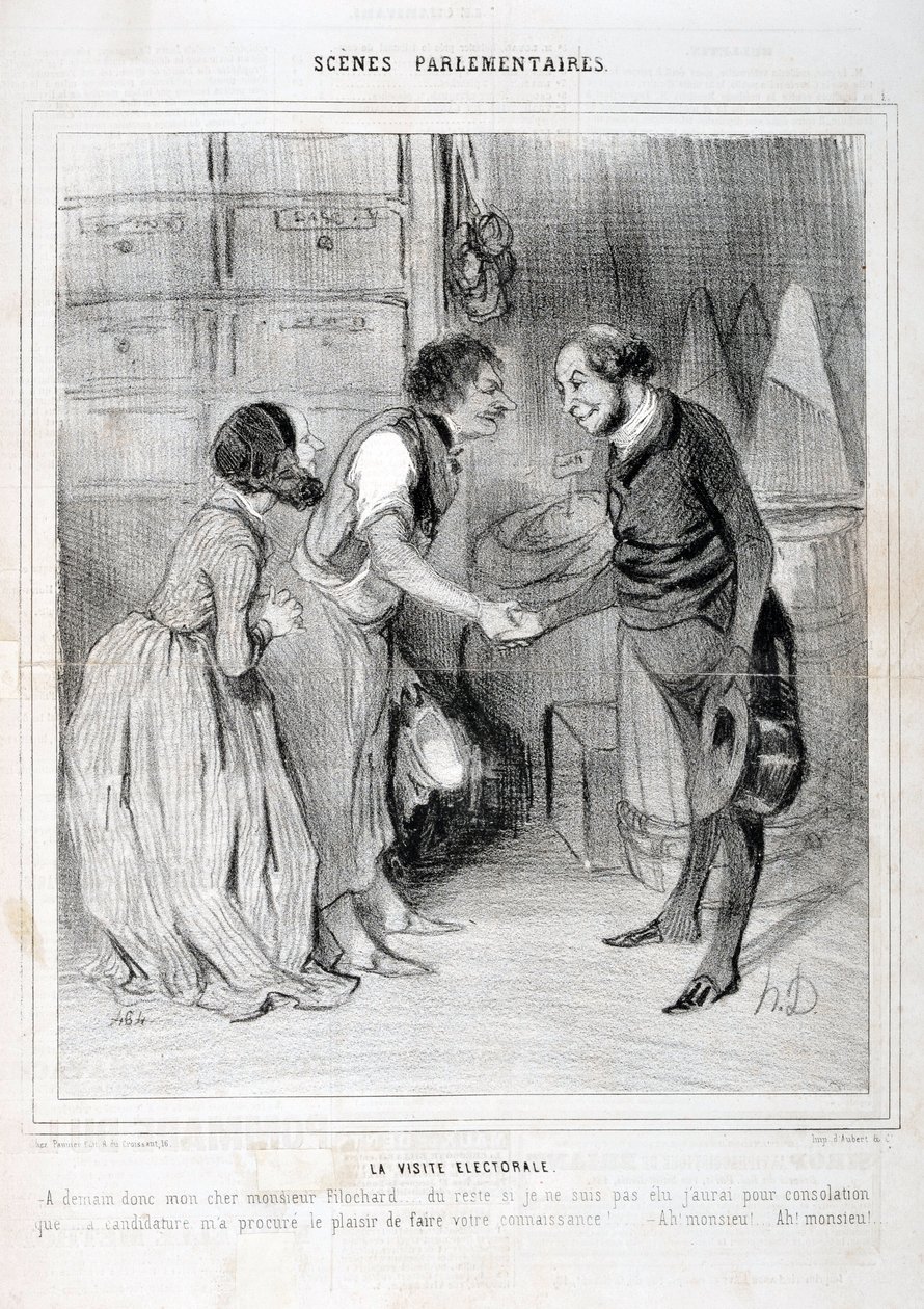 霍诺尔-杜米埃（1808-1879）的作品。Charivari》是1843年的作品。议会场景系列。选举访问。马赛隆尚宫美术博物馆，马赛 作者 奥诺雷·杜米埃