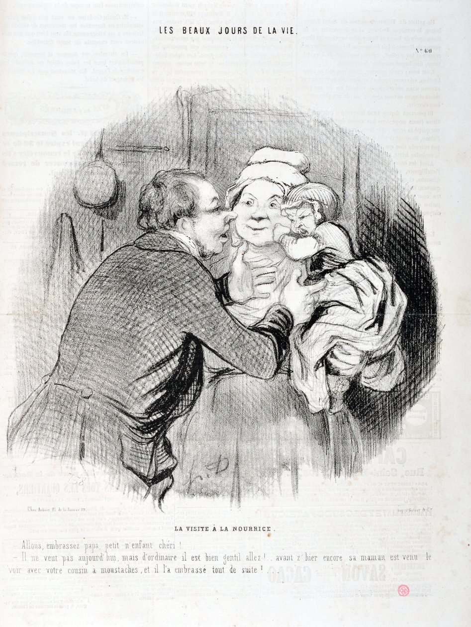 Artwork by Honore Daumier (1808-1879). Charivari dates from 1848: Serie Les beaux jours de la vie. The visit to the nurse - Let