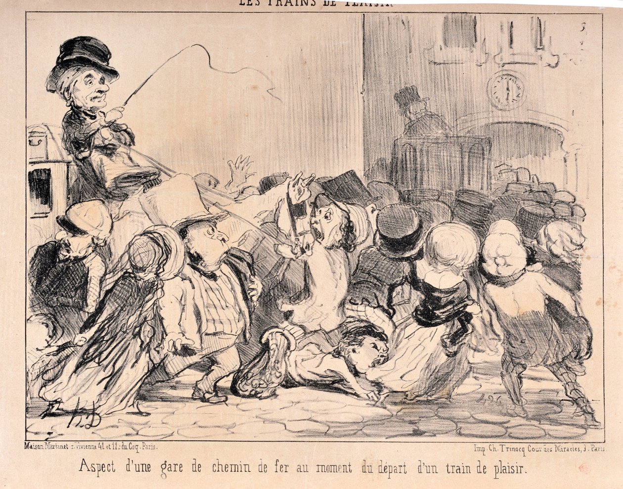 霍诺尔-杜米埃（1808-1879）的作品。Charivari》可追溯到1852年。LES TRAINS DE PLAISURE系列 欢乐列车出发时的火车站外观 MUSEE DES BEAUX ARTS - PALAIS LONGCHAMP, MARSEILLE 作者 奥诺雷·杜米埃