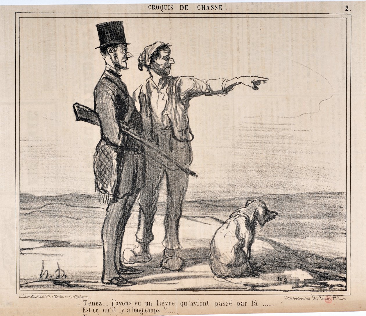 Honore Daumier (1808-1879)的作品Charivari可以追溯到1857年。狩猎速写系列 "Hold...j