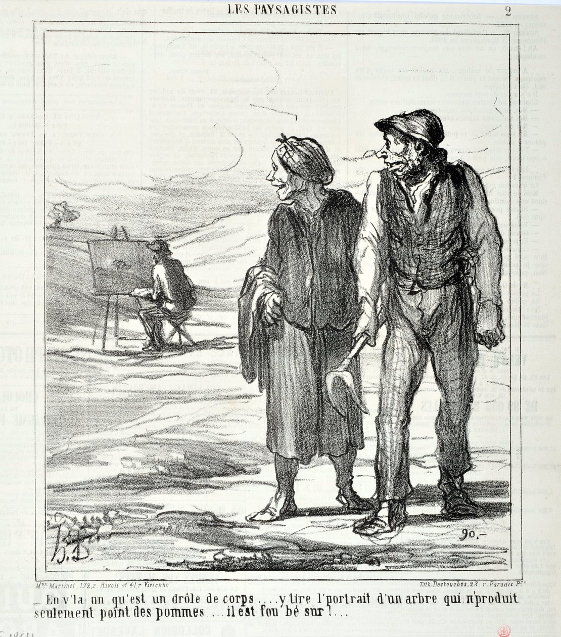 奥诺雷·杜米埃 (1808-1879) 的作品。 Charivari 的历史可追溯至 1864 年：Serie LES LANDSAGISTS “” - 在这个有趣的身体中……画了一幅不只产苹果的树的肖像……他为之疯狂！……” 美术博物馆 - 长城宫， 作者 奥诺雷·杜米埃