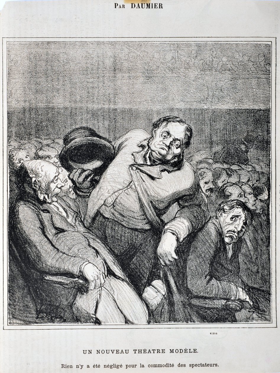 霍诺尔-杜米埃（1808-1879）的作品。Charivari》可以追溯到1864年。在剧院拍摄的系列素描 一个新的剧院模型。"为了方便观众，没有任何东西被忽视 "MusEE DES BEAUX ARTS - PALAIS LONGCHAMP, MARSEILLE 作者 奥诺雷·杜米埃
